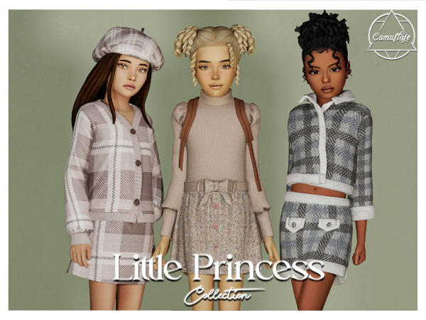 343013 little princess child collection 6 items 3 outfits backpack beret earrings by camuflaje sims4 featured image