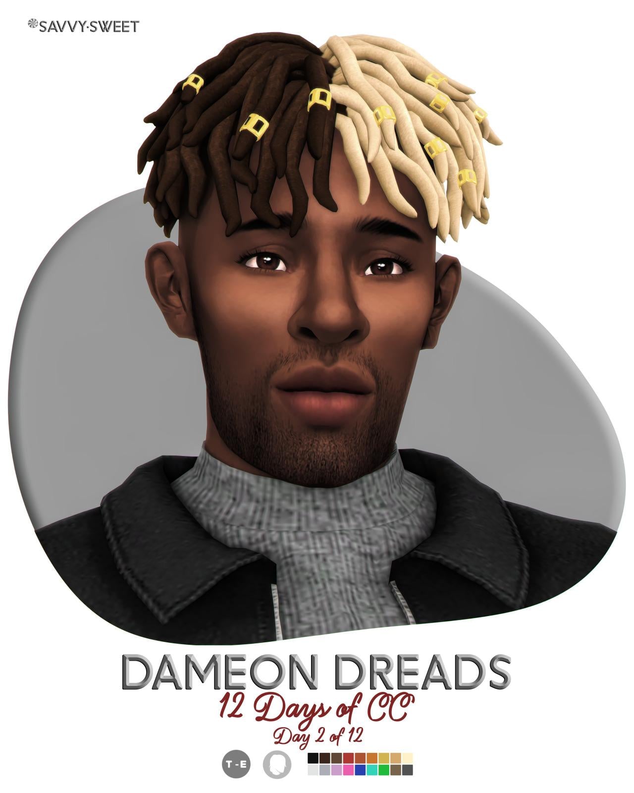 Dameon Dreads Retexture: Ebonixsims, Maxis Match, Hat Compatible, 18 Swatches