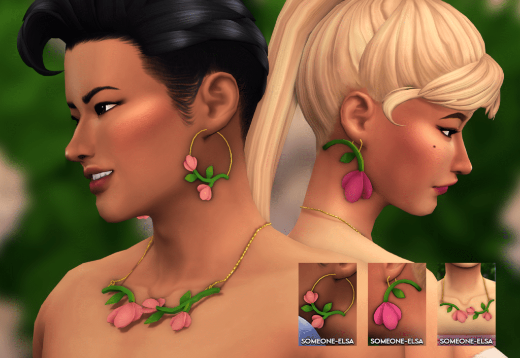 Floral Themed Earrings and Necklace