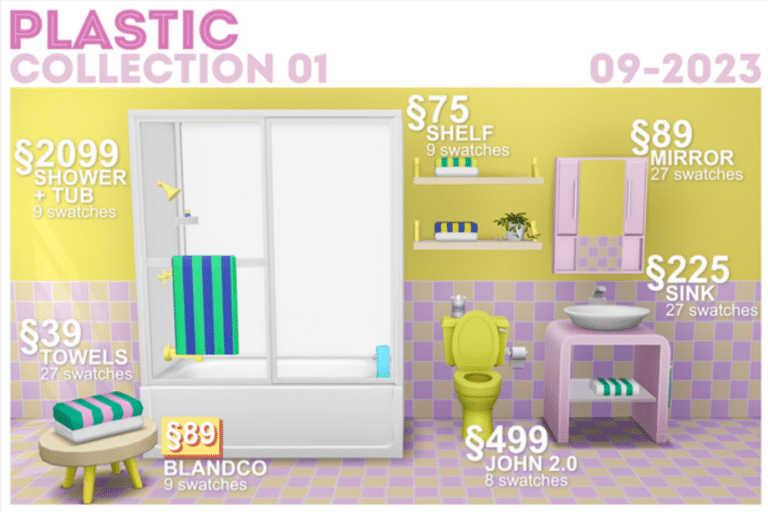 Plastic Collection 01 (Shower/ Tub/ Shelf/ Mirror/ Sink/ Bowl/ Towels/ Wallpapers/ Floor) [MM]