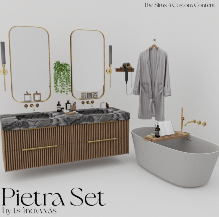 Pietra Bathroom Set ( Bathrobe/ Tray/ Bathtub/ Candles/ Holders/ Décor/ Clutter/ Mirror/ Wall Lamp/ Plant) [Alpha]