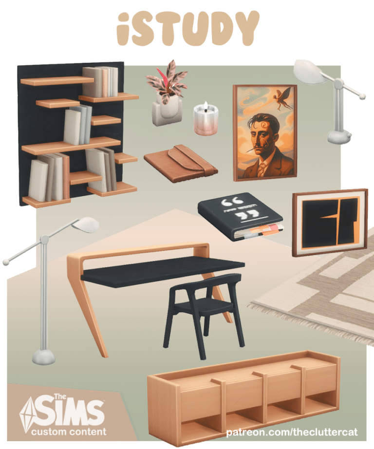 iStudy Set ( Book/ Candle/ Notebook/ Sideboard/ Bookshelf/ Desk/ Art Frame/ Rug/ Floor Lamp/ Desk Lamp) [MM]