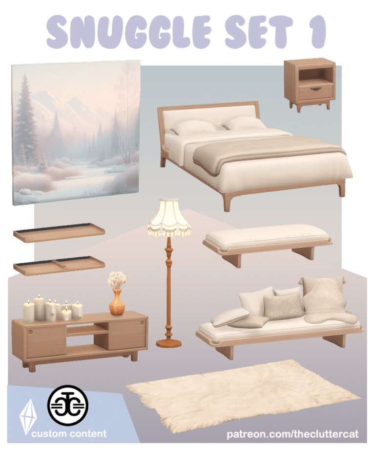 Snuggle Set ( Rug/ Plant/ Floor Lamp/ Nightstand/ Shelf/ Candle/ Cushion/ Bedding/ Bed Frame/ Wall Painting ) [MM]