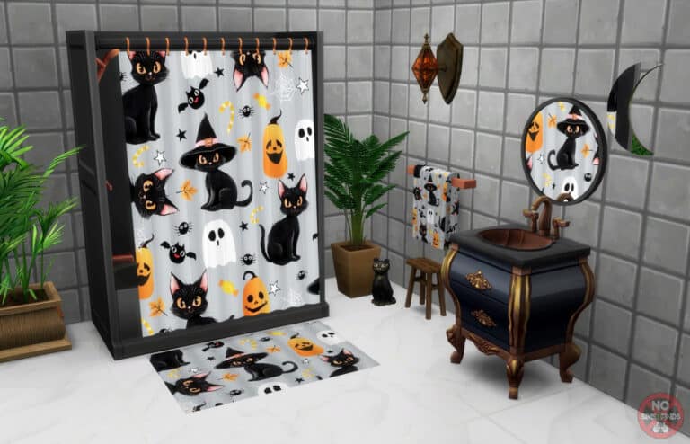 Black Cat Bathroom Set ( Bath Mat/ Shelf/ Sink/ Wall Art/ Shower/ Tub ) [MM]