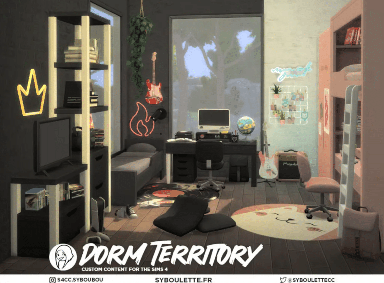 Dorm Territory Set ( Bed/ Desk/ Table/ Chair/ Computer/ Television/ Clutter/ Decor/ Rug/ Book/ Lamp/ Neon Lights ) [MM]