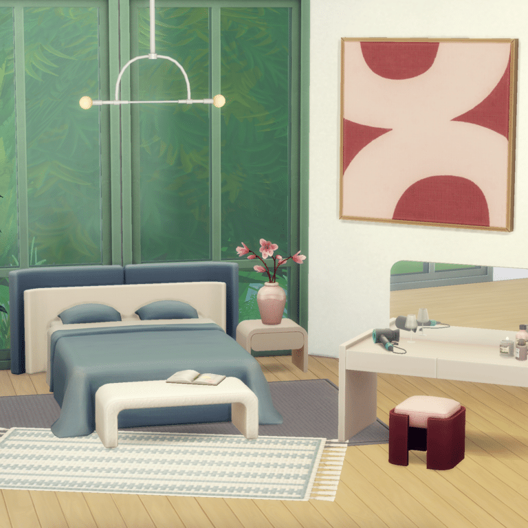 Chic – Bedroom Set ( Bed/ Bedframe/ End Table/ Vanity Table/ Ottoman/ Pouf/ Artwork/ Plant ) [MM]