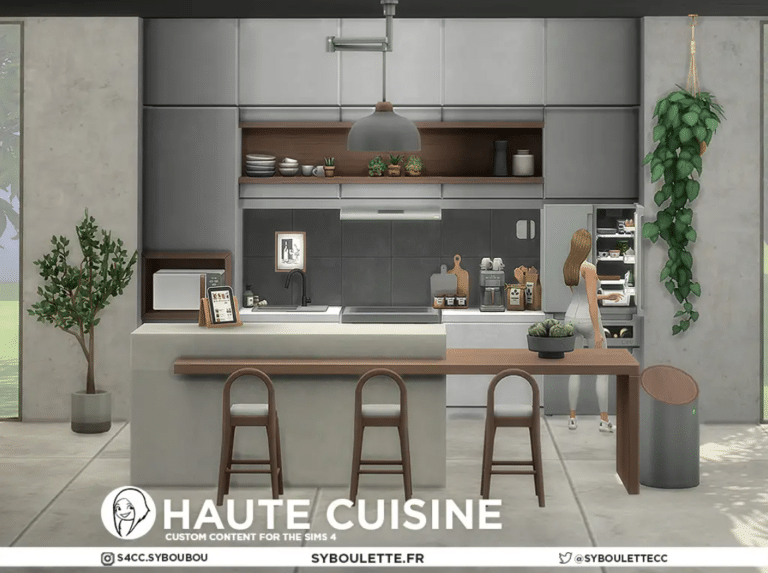 Haute Kitchen Set ( Kitchen Counter/ Counter Island/ Cabinet/ Shelves/ Ceiling Lamp/ Sink/ Fire Alarm/ Appliances/ High Chair/ Decor/ Clutter ) [MM]