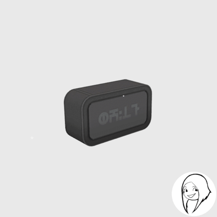 A black rectangular alarm clock with simlish numbers