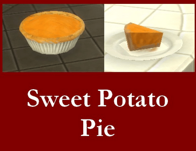 A whole sweet potato pie and a slice of pie on a plate.