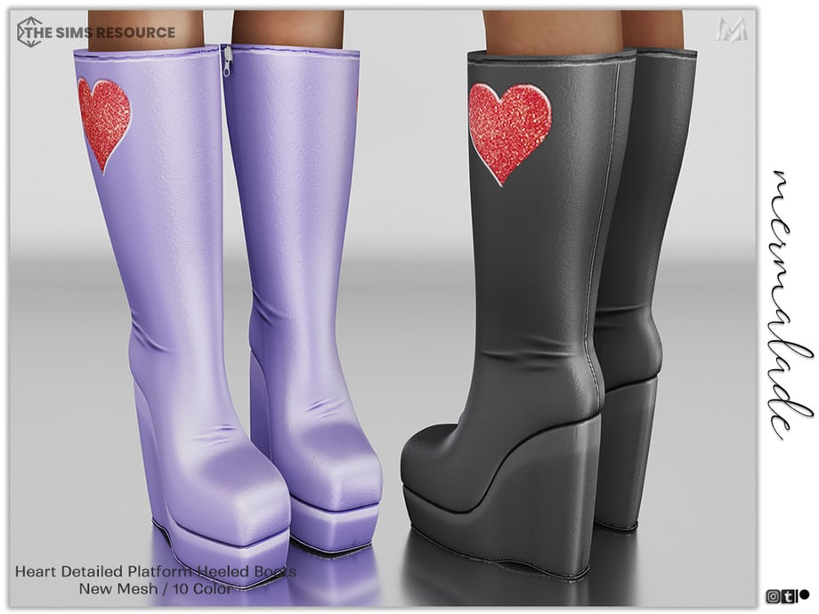 Heart Detailed Platform Heeled Boots S124