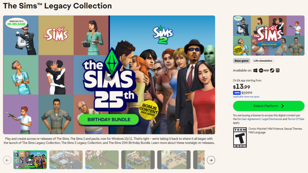 Sims 1 Legacy Black Friday Sale