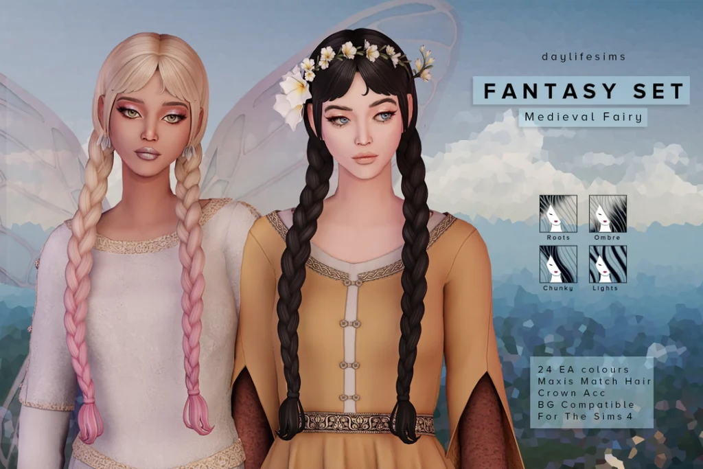 FANTASY HAIR SET Medieval Fairy by Daylife Sims