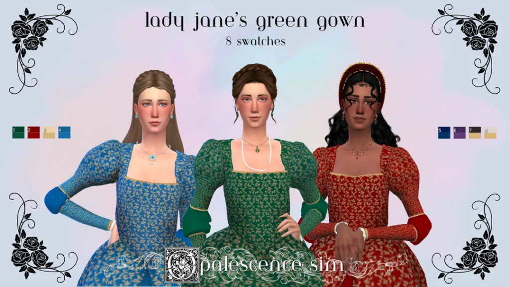 Lady Janes Green Gown by Opalescence sim
