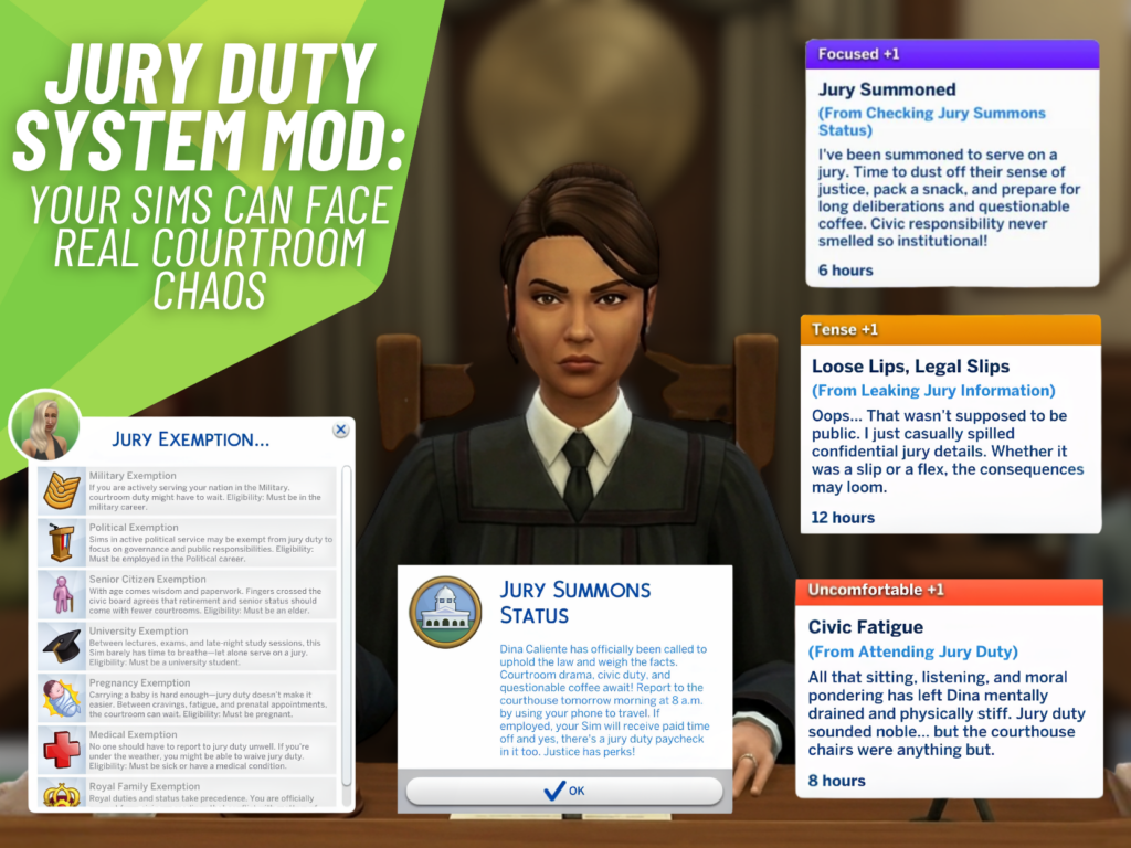SnootySims JURY DUTY SYSTEM MOD