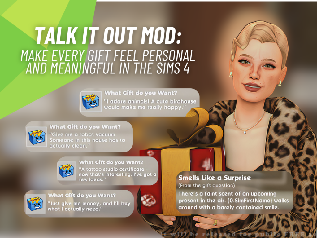 TALK IT OUT What Gift do you Want Mod Brings Incredible Personality-Based Wishes to The Sims 4 4 SnootySims TALK IT OUT MOD