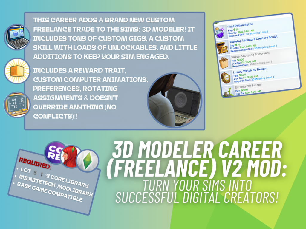 SnootySims 3D Modeler Career Freelance V2 MOD