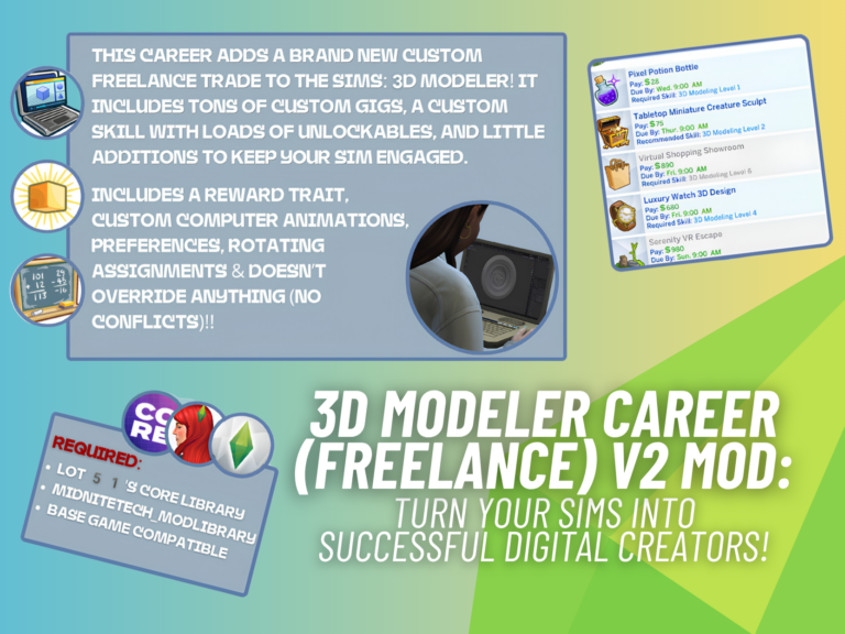 3D Modeler Career (Freelance) V2 Brings an Exciting New Freelance Career to The Sims 4
