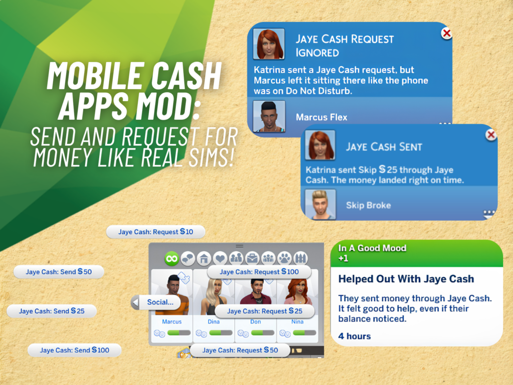 SnootySims Mobile Cash Apps Mod