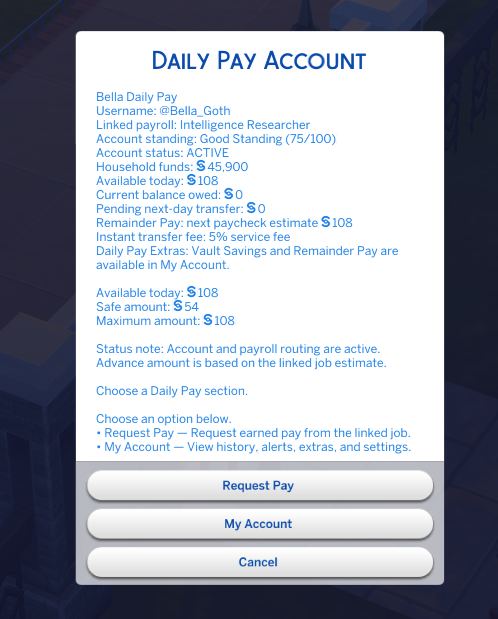 Daily Pay Mod: Let Your Sims Access Pay Early In the Sims 4! 5 2026 07 13 16 12 13 120 Off