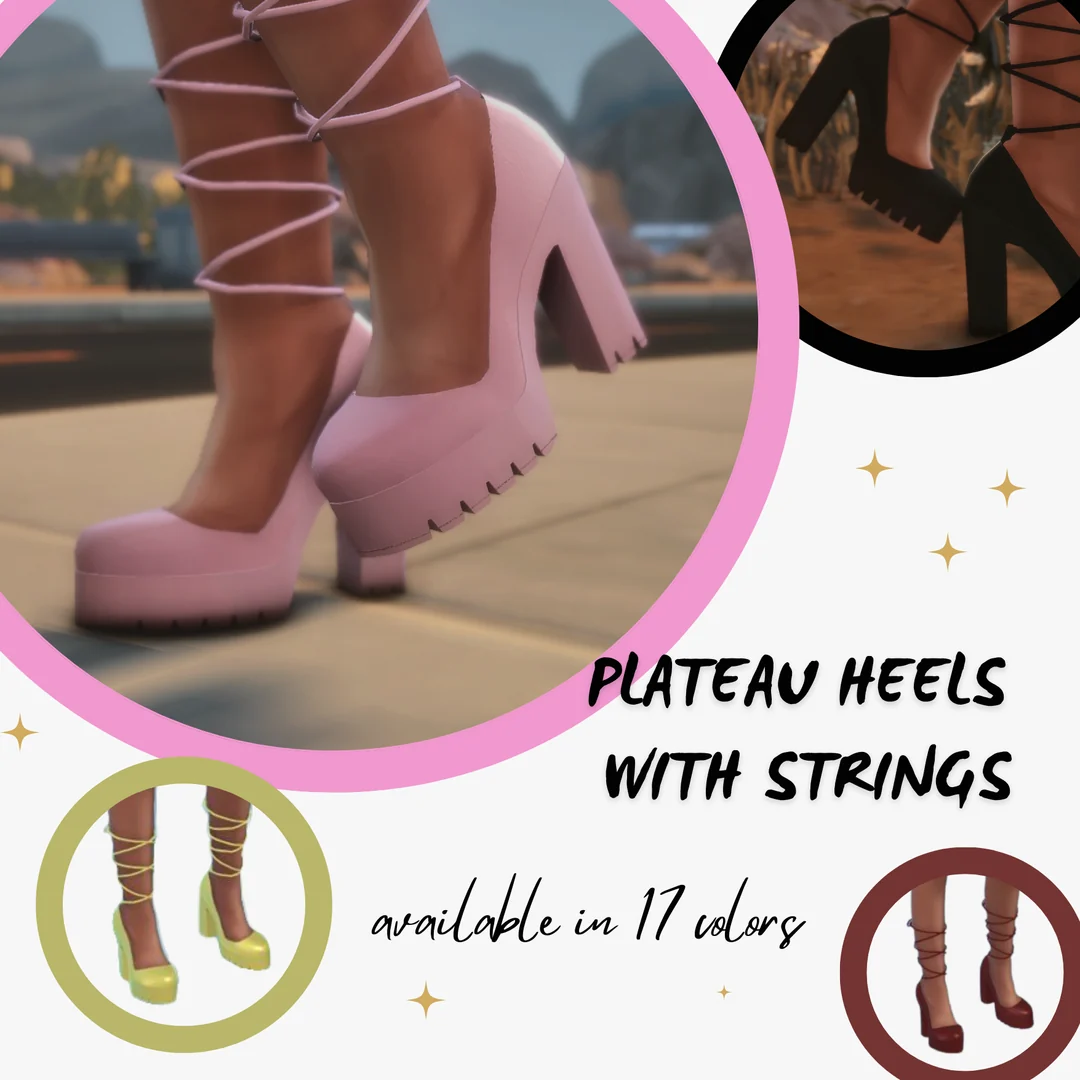Plateau Heels  With Strings by MiliNiki — Sims 4 custom content