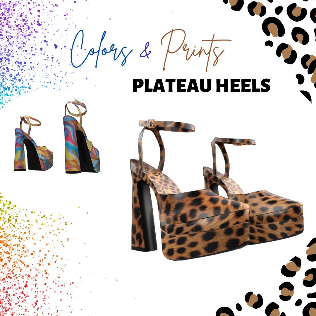 Double Plateau Heels in 17 colorful prints by MiliNiki — Sims 4 custom content