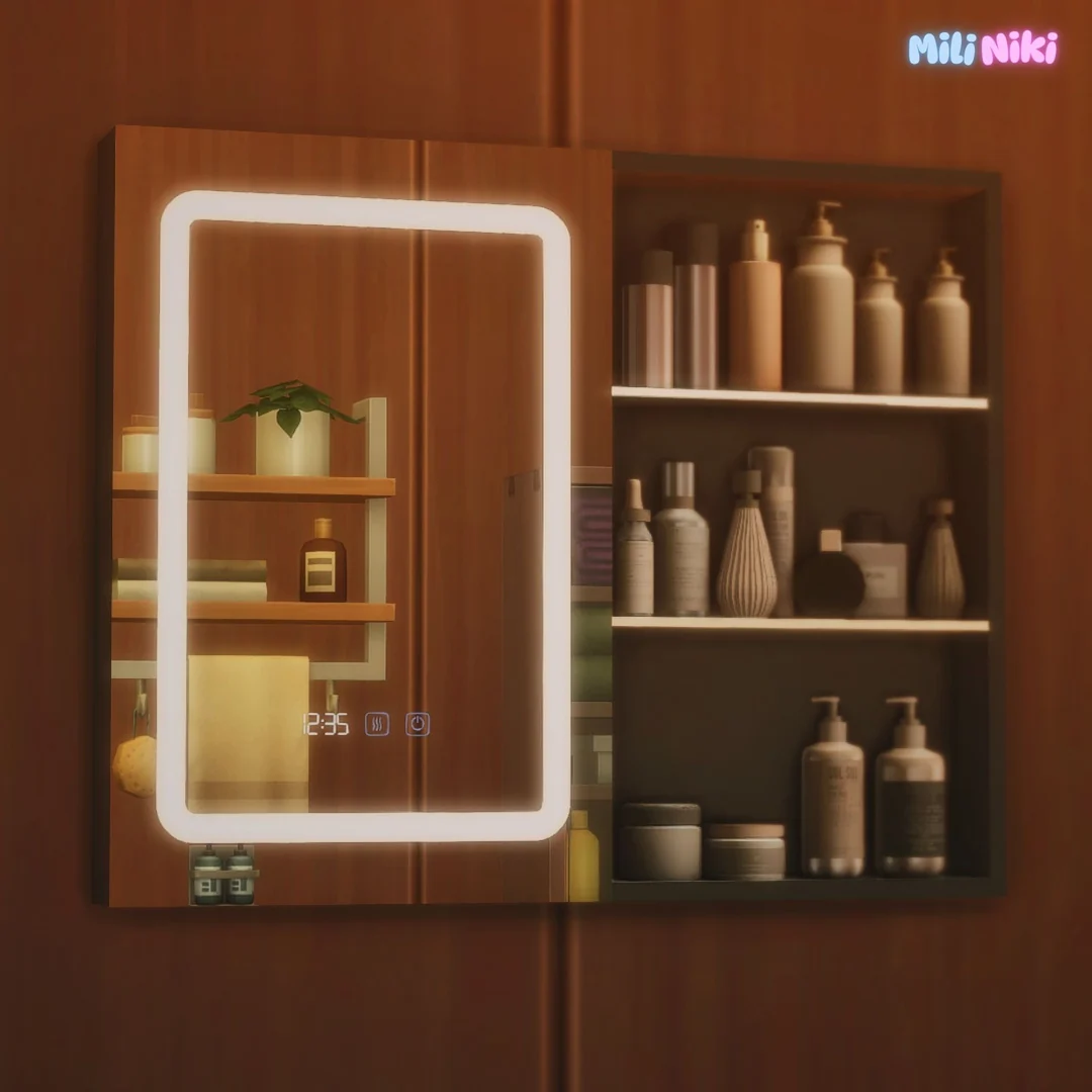 Cosmetics Rack with Digital LED Mirror by MiliNiki — Sims 4 custom content