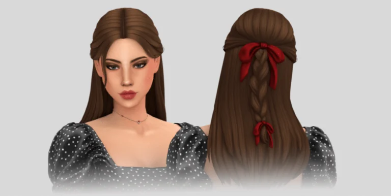 Long Middle Parted Half Updo Braids Hairstyle with Ribbons for Female [MM]
