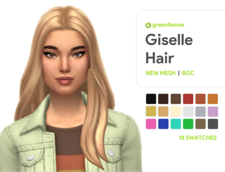 Giselle Hair Revamp: 18 Swatches, Base Game, Hat-Friendly, Enhanced Texture