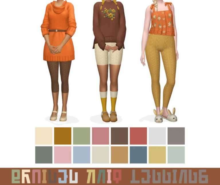 Eco-Inspired Braided Knit Leggings: Base Game Compatible, 16 Swatches