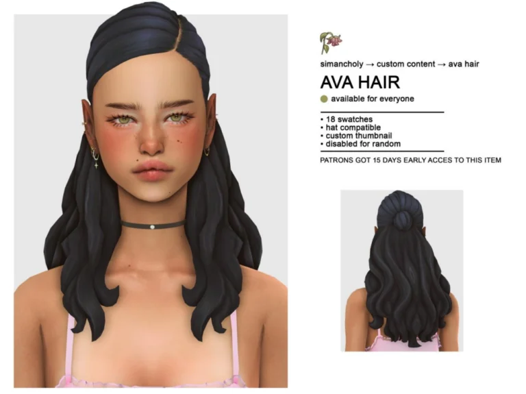 AVA HAIR by Simancholy18: Swatches, Hat-Compatible, Custom Thumbnail, No Ads