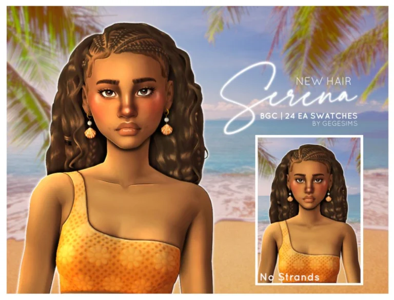 Serena Hair Mesh: Beach-Inspired Fulani Braids with Curls, Base Game, 24 Swatches
