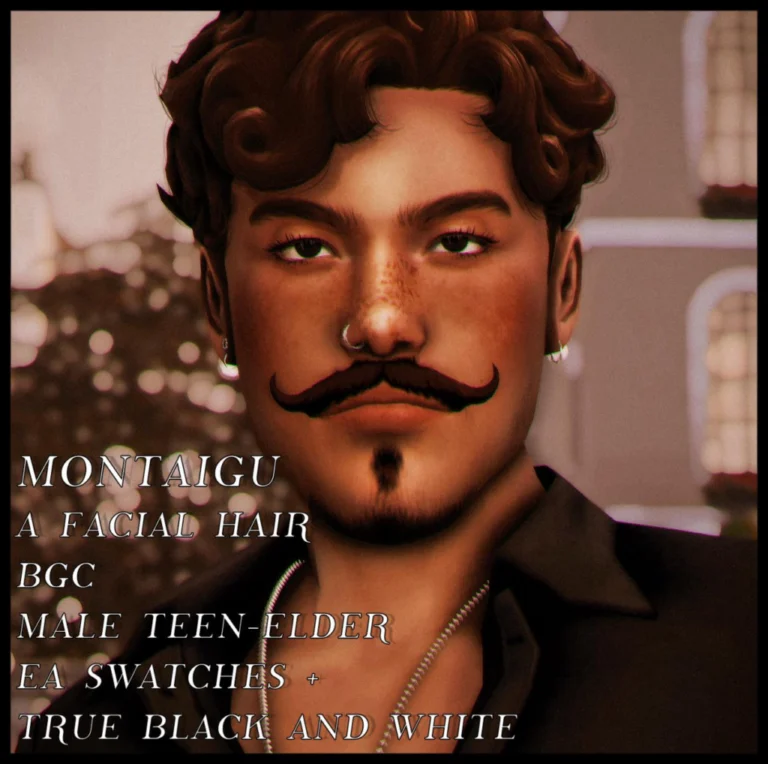 Montaigu Facial Hair Pack: Custom CAS, EA Swatches, True Black/White, Teen-Elder