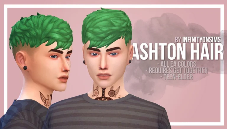 ashton green hair for male sims by infinityonsims