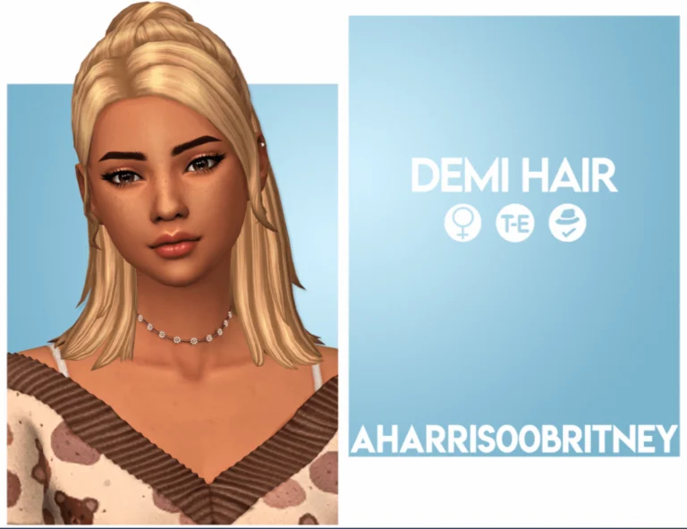 Demi Hairstyle - Straight Long Hair with Half Bun and Side Bangs