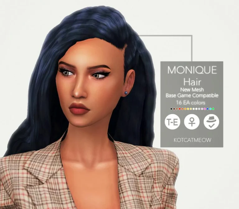 Monique HairBase: Game & Hat-Friendly, 16 EA Shades, Teen-Elder, TOU Reminder