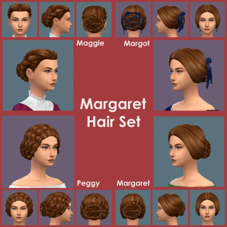 Margaret Hair Set: Victorian Buns, Ribbons & Recolor Options