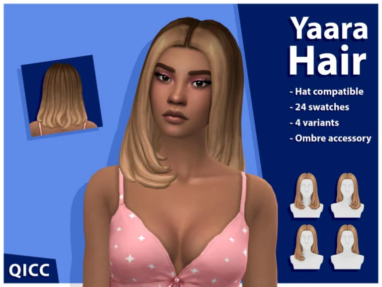 Yaara Hair: Middle Part, 4 Styles, Ombre Accessory, Base Game, Hat-Friendly