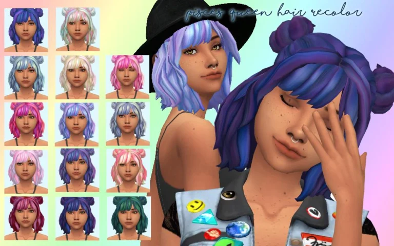 Sim Mandy's Pisces Queen Hair: 14 Unique Recolors by Simmandy